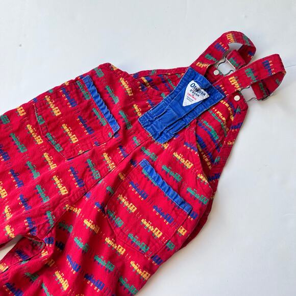 Vintage Oshkosh Red Train Print Overalls - 18 Months - Picture 6 of 10
